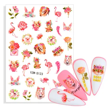 1 List Flamingo dažďového Pralesa Nail Art nálepky, Farebné Kvety, Listy Lev Zvierat Nechty, Dekorácia Obtlačky