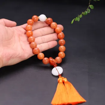 14 mm Orange Jade Náramok Bangles Muži Ženy Jemné Šperky Originálne Myanmar Biely Jadeit Jadeit Šišku Charms Strapec Ruženec Náramky