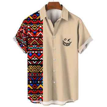 2023 Jednoduché Havajské Košele Muž Lete Kešu Kvet pánske Košele s Úsmevom Tvár 3d Vintage High Street Tričko Pre Mužov Mužské Oblečenie