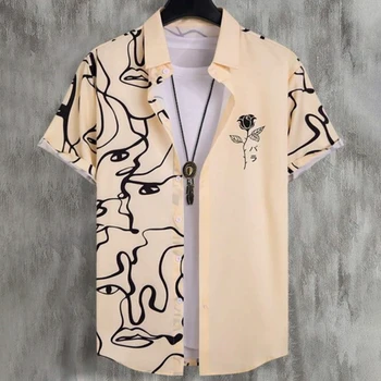 2023 Prúžok Bežné Havajské Košele Muž Jednoduché Mužov'Sshirt 3d Tlač Módne Kvet Tričko Pre Muža Tlačidlo Krátke Rukávy Mužské Oblečenie