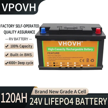 24V 120Ah LiFePO4 Batérie, Vstavané BMS Lítium Železa Fosfát Bunky 4000 Cykly Pre RV Táborníci Golf Cart Solárne Skladovanie + Nabíjačka