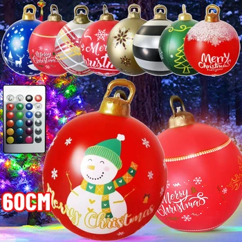 60 cm Vianoce Nafukovacie Lopty Dekorácie Obrovská Svetelná Výzdoba Hračka Loptu s Svetlo Vonkajšie Vianočný Strom Dekorácie, Rekvizity Ornament