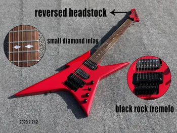 7 Reťazce Elektrická Gitara Pevná Červená Farba HH Snímače Obrátil Vreteníka Rosewood Hmatníkom Malé Diamant Vložkou Rock Tremolo!
