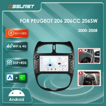 Android 12 Auto rádia pre PEUGEOT 206 206CC 206SW 2000-2005 2006 2007 2008 Multimediálny prehrávač GPS navi Video 7862 2din Autoradio