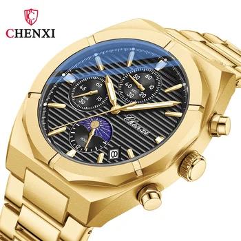CHENXI Muž Náramkové hodinky Business Chronograf Mužov Sledovať Vojenské Top Značky Luxusné Zlaté Nehrdzavejúcej Ocele Dátum Šport Muž Hodiny 962