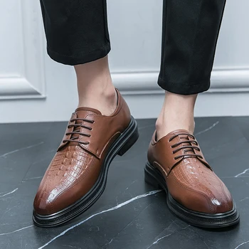Derby topánky British business casual obuv krokodíla ukázal prst kožené topánky pánske office formálne veľkosť topánok, 38-44