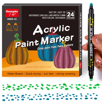 Dual Tip 24 Farby Dot Akrylová Farba Perá Značiek pre Drevo, Plátno Rock Maľovanie na Sklo Keramické KUTILOV, Remeselníkov, Takže Umelecké potreby