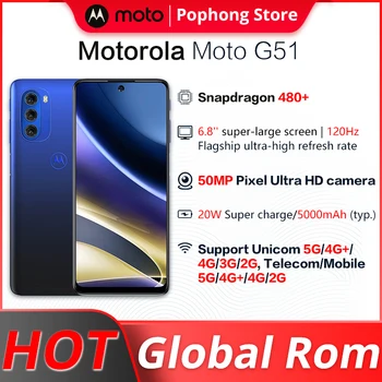 Globálne ROM Lenovo Motorola Moto G51 5G Snapdragon 480 Plus Octa-Core 8GB RAM, 128 GB ROM 5000mAh Batérie 6.8 palcový 120Hz Obrazovke