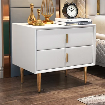 Jednoduchý a moderný nočný stolík, béžová koža, svetlo luxus, Nordic masívneho dreva skrinka na odkladanie vecí, malá veľkosť jednotky