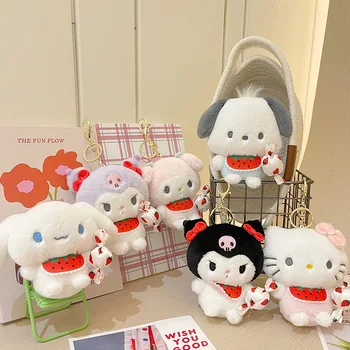 Kawaii Sanrio Plyšový Prívesok Roztomilé Anime Hello Kitty Kuromi Bábika Keychain Cartoon Jahoda Candy Bag Dekorácie Dievčenské Darčeky, Hračky