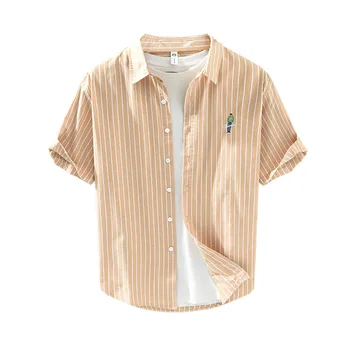Letné Japonské čerstvé prekladané krátke puzdre tričko pre mužov, móda, výtvarné trend, výšivky, voľné kovanie bežné tričko