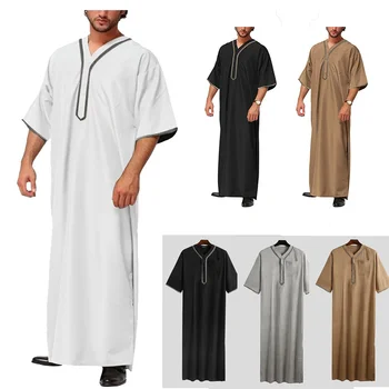Letné Mužov Moslimské Oblečenie Móda Voľné Islamskej Arabských Kaftan-Krátke rukávy Modlitba Župan Etnických Oblečenie S-5XL