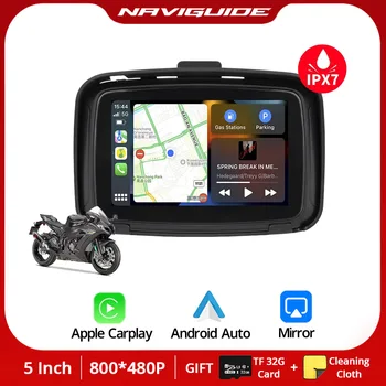 NAVIGUIDE 5.0 Inch Motocykel Bezdrôtový Carplay Android Auto IPX7 Nepremokavé Displej Prenosné Moto GPS Navigácie