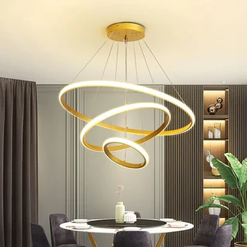 Nordic moderné kolo prívesok lampa LED prsteň kruhu stropné závesné svetlo obývacia izba jedáleň kovový luster osvetlenie zariadenie