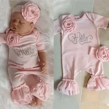 Nové Novorodenca Kvet Romper Dievča Jumpsuit Hlavový Most Oblečenie Dievčatá Oblečenie Set