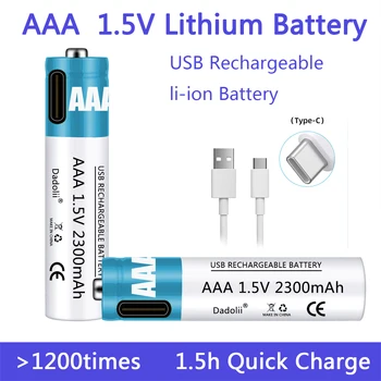 Nový 1,5 V AAA Nabíjateľné Batérie 2300mAh Nabíjateľné AAA Batérie Lítium-Polymérová Batéria, Rýchle Nabíjanie podľa Typu-C, USB Kábel