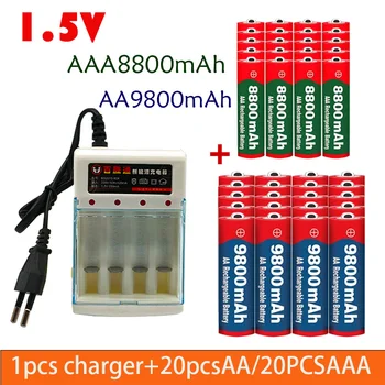 Nový 1,5 V Nabíjateľné Batérie AAA 8800Mah+AA 9800 Mah, Plus Nabíjačku Nastaviť Alkalická Technológia je Vhodná pre Diaľkové Ovládanie,holiaci strojček