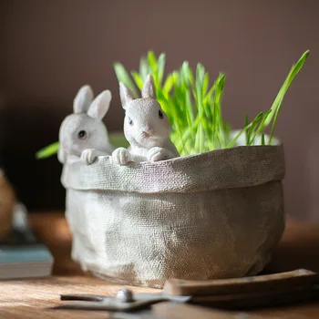 Pastorálna roztomilý vrecku králik succulents kvetináče zvierat socha nádvorie balkón živice remesiel záhradné dekorácie, ozdoby