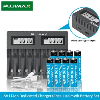 PUJIMAX 1,5 V Li-ion Vyhradená Nabíjačka Pre AAA/AA Lítiové Batérie, Konštantné Napätie Nabíjania s 1100mWh 3A Nabíjateľná Batéria