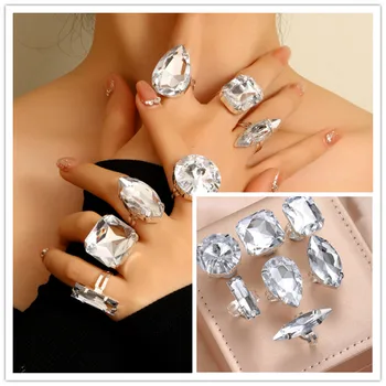 Ručné Akryl Drahokamu Samostatné 7PCS /Set Prst Putá Prstene, Svadobné Šperky pre Dievča Crystal Geometrické Nastaviteľné Otvoriť Krúžok