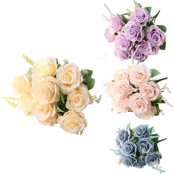 Umelé Modré Ruže Kvety Hodváb Ruže Kvet Kytice Umelé Kvety Domov, Záhradné Dekorácie, Svadobné Ruže