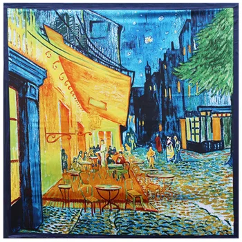 Van Gogh je slávny študent umenia je olejomaľba šatku, kaviareň alley, satén tvár, na jar a na jeseň trend šatkou darček, imitácia