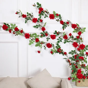 Vysoká Kvalita Rose Viniča Umelý Kvet Svadobný Veniec Biely Domáce Dekorácie Na Stenu Visí Rastlín Arch Dekor Diy Falošné Kvet