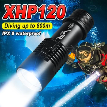 XHP120Diving Baterka Vysoký Výkon Pod Vodou Nabíjateľná Handlamp Nepremokavé Lov Rybolov Svietidlo Vonkajšie Potápanie Horák